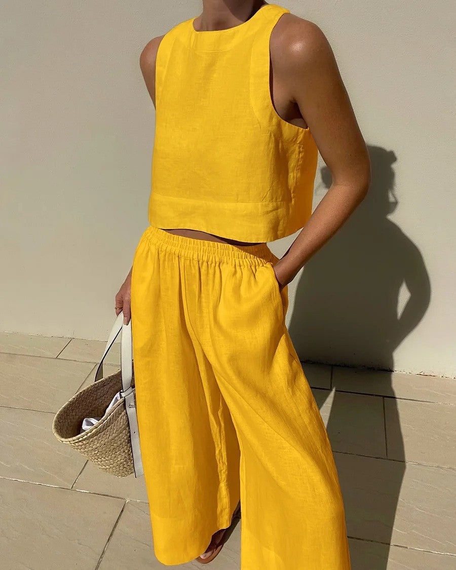 Odette Lightweight Summer Set - Stylish Two-Piece for Warm Days Yellow