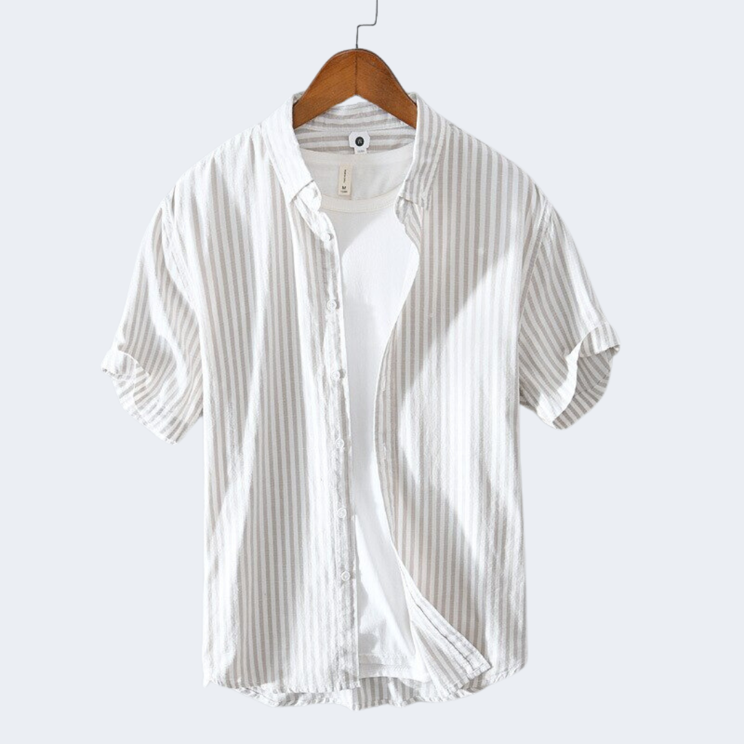 Anton Short Sleeve Striped Shirt Khaki
