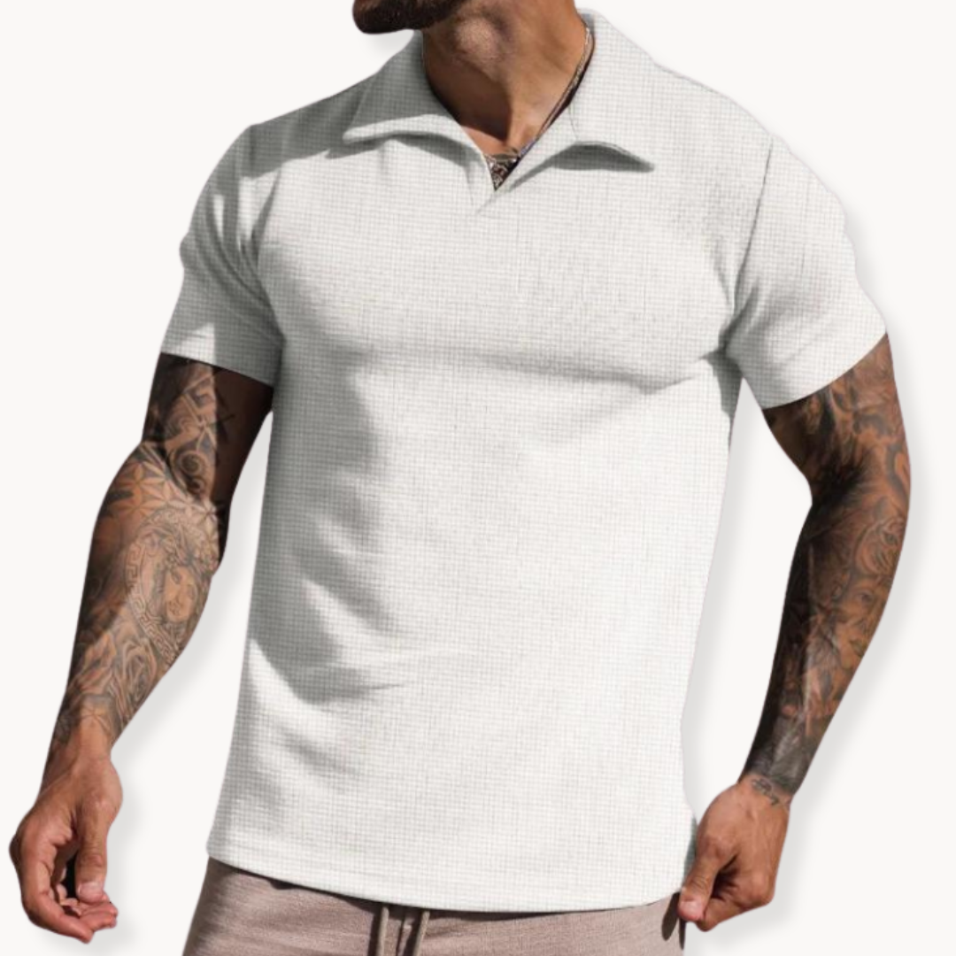 Textured Emiel Polo with Stand-Up Collar White