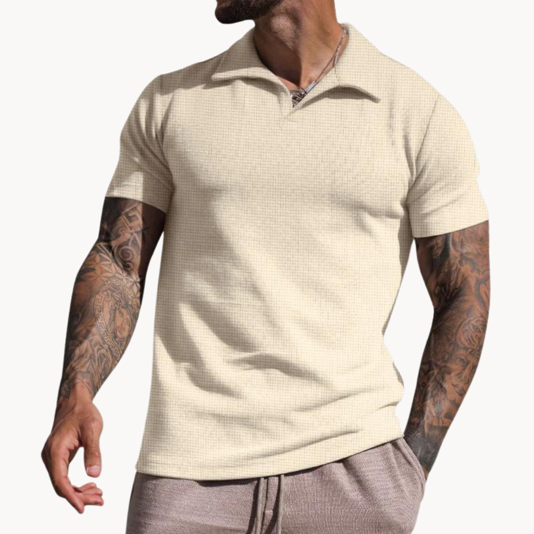 Textured Emiel Polo with Stand-Up Collar Khaki