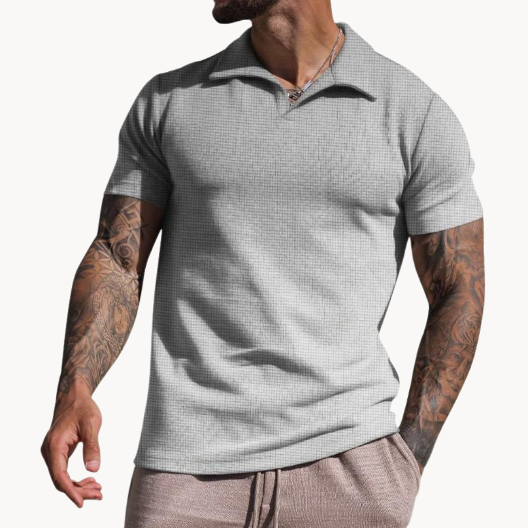 Textured Emiel Polo with Stand-Up Collar Gray