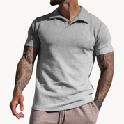 Textured Emiel Polo with Stand-Up Collar Gray