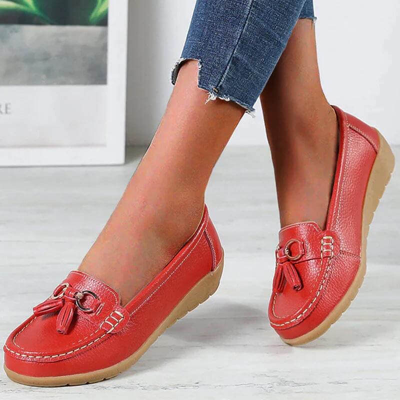 Lærke - Leather Slippers Red
