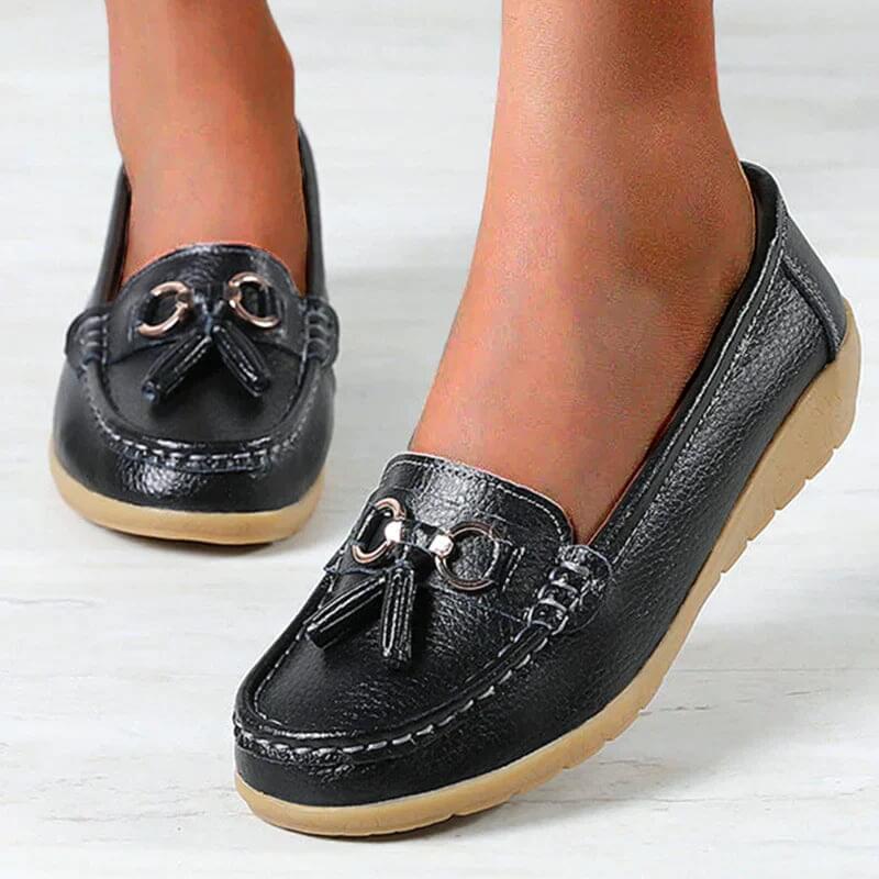 Lærke - Leather Slippers Black
