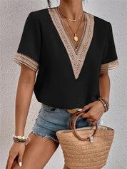 V-Neck Lace Eva Top Black