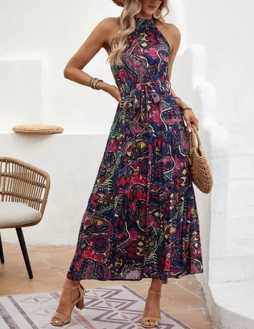 Philine - Retro Halterneck Maxi Dress Purple