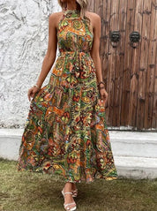 Philine - Retro Halterneck Maxi Dress Green