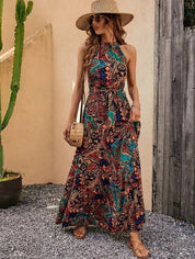 Philine - Retro Halterneck Maxi Dress Brown