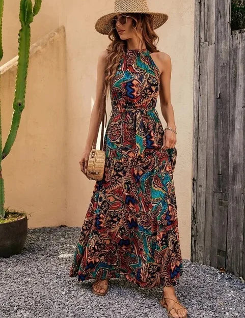 Philine - Retro Halterneck Maxi Dress Brown