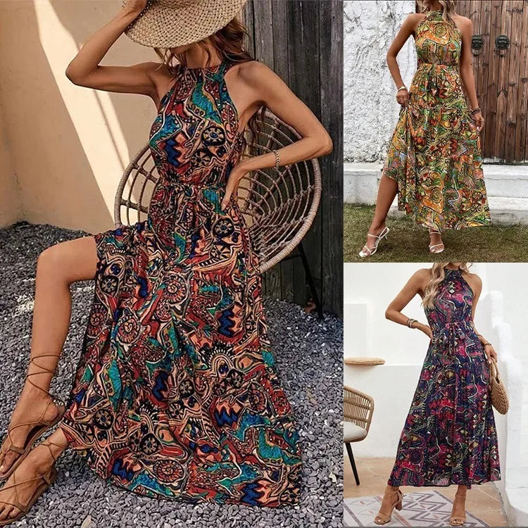 Philine - Retro Halterneck Maxi Dress