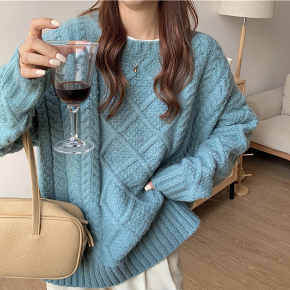 Magnolia Cable Knit Chunky Jumper for Cozy Style and Comfort Blue One Size
