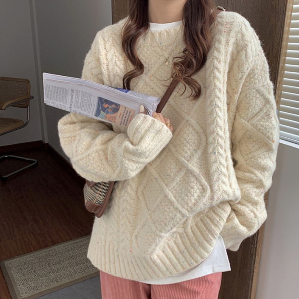 Magnolia Cable Knit Chunky Jumper for Cozy Style and Comfort Beige One Size
