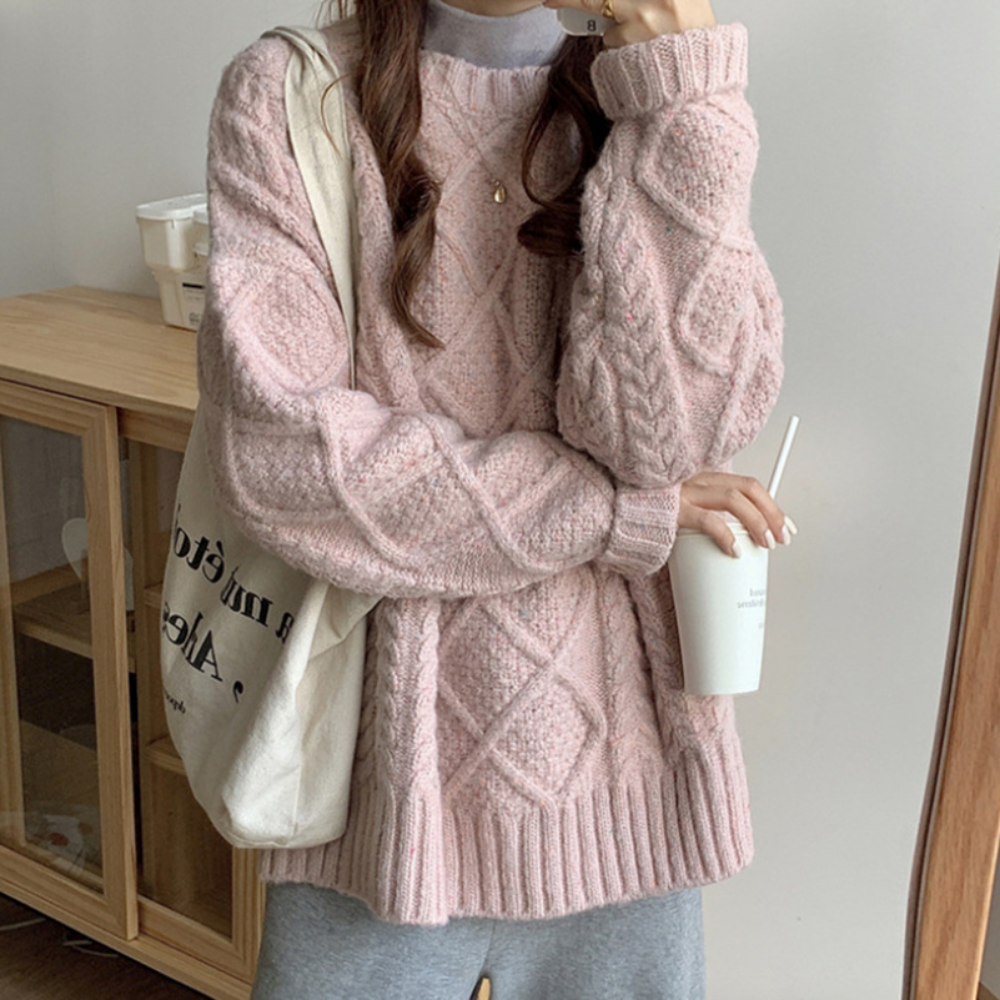 Magnolia Cable Knit Chunky Jumper for Cozy Style and Comfort Pink One Size