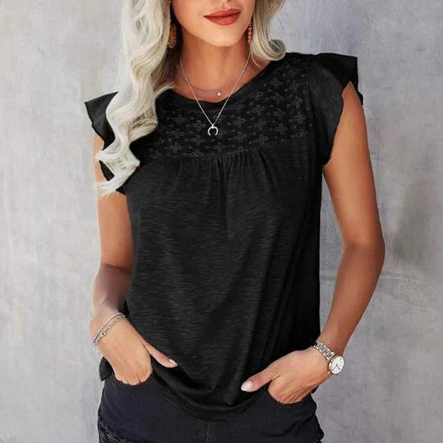 Emely Frill Sleeve Blouse Black