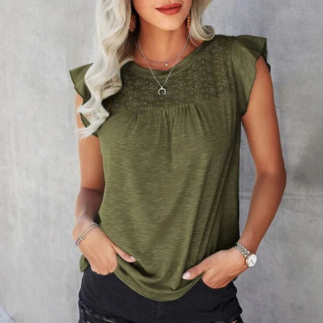Emely Frill Sleeve Blouse Army Green