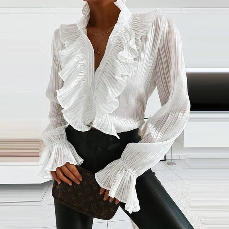 Viola Pleated Chiffon Blouse White