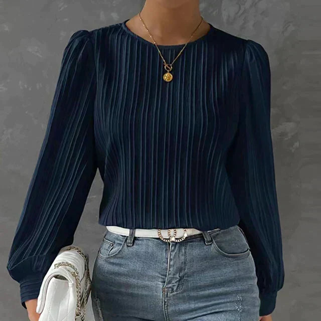 Textured Carina Blouse Navy Blue