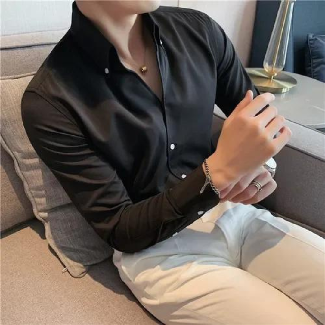 Sebastian Tailored Slim-Fit Shirt with Stand Collar Black