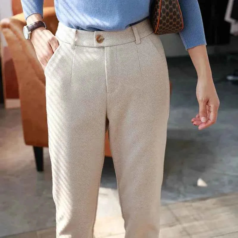 Halley High Waisted Formal Tweed Trousers Cream White