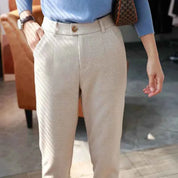 Halley High Waisted Formal Tweed Trousers Cream White