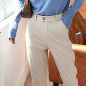 Halley High Waisted Formal Tweed Trousers Apricot