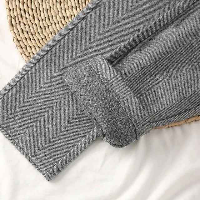 Halley High Waisted Formal Tweed Trousers Grey