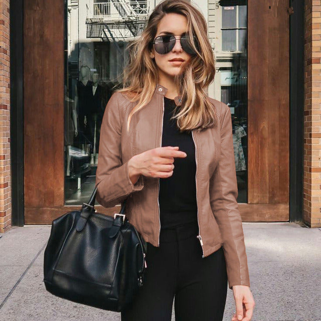 Irmelin Leather Biker Jacket Khaki