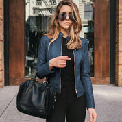 Irmelin Leather Biker Jacket Navy Blue