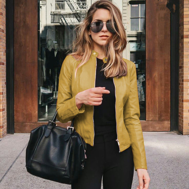 Irmelin Leather Biker Jacket Yellow