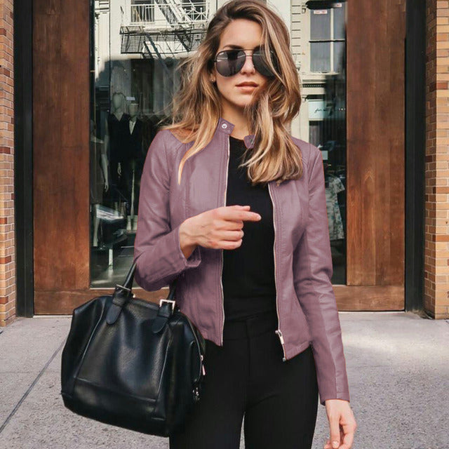 Irmelin Leather Biker Jacket Purple
