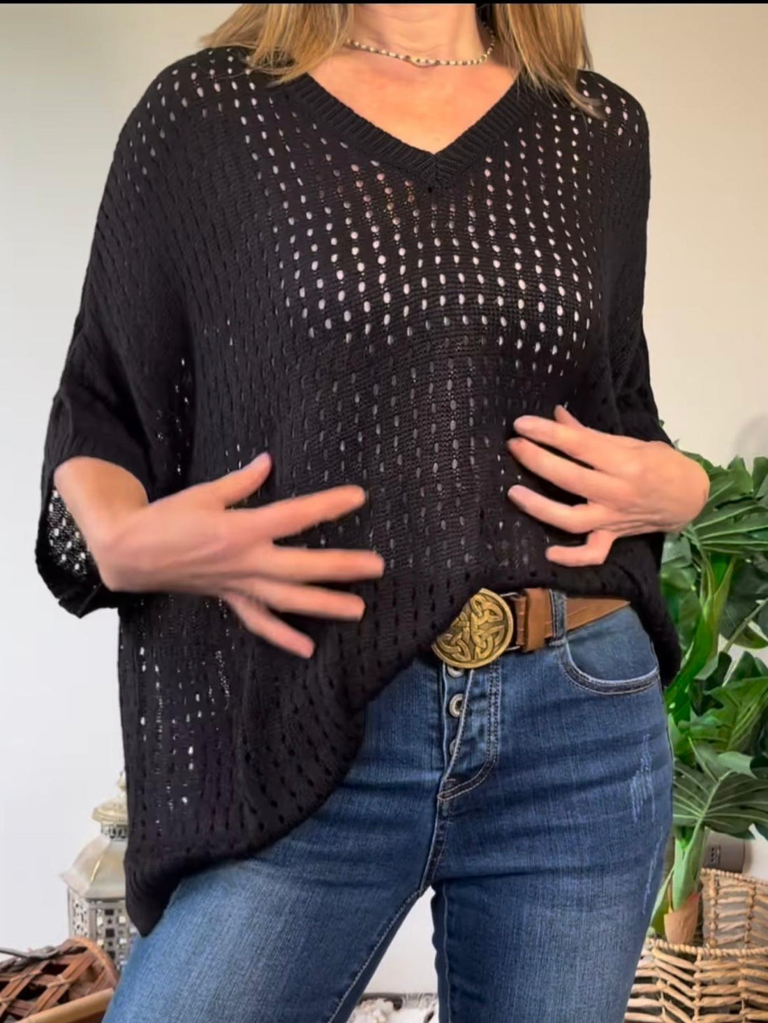 Yvette - V-Neck Blouse with Cut-Out Design Black