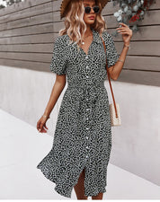 Svea - Belted Waist Summer Dress with Button Front Black