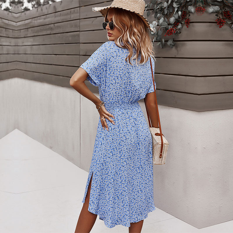 Svea - Belted Waist Summer Dress with Button Front