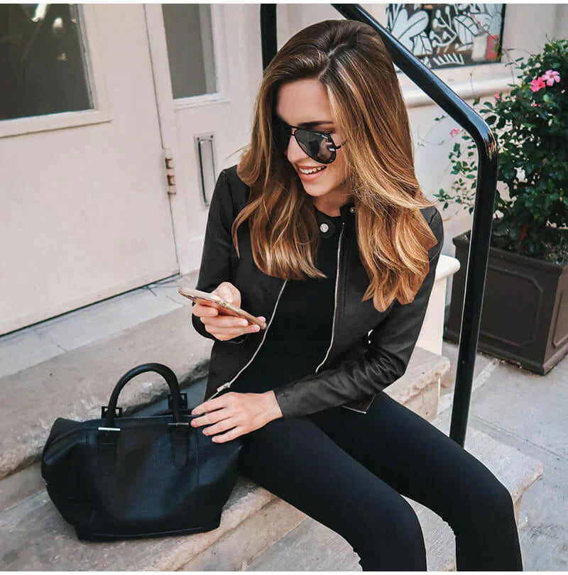 Elegant Italian Leather Jacket for Women Classic Style - New Family Finds