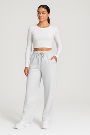 Juniper Relaxed Fit Wide Leg Joggers White