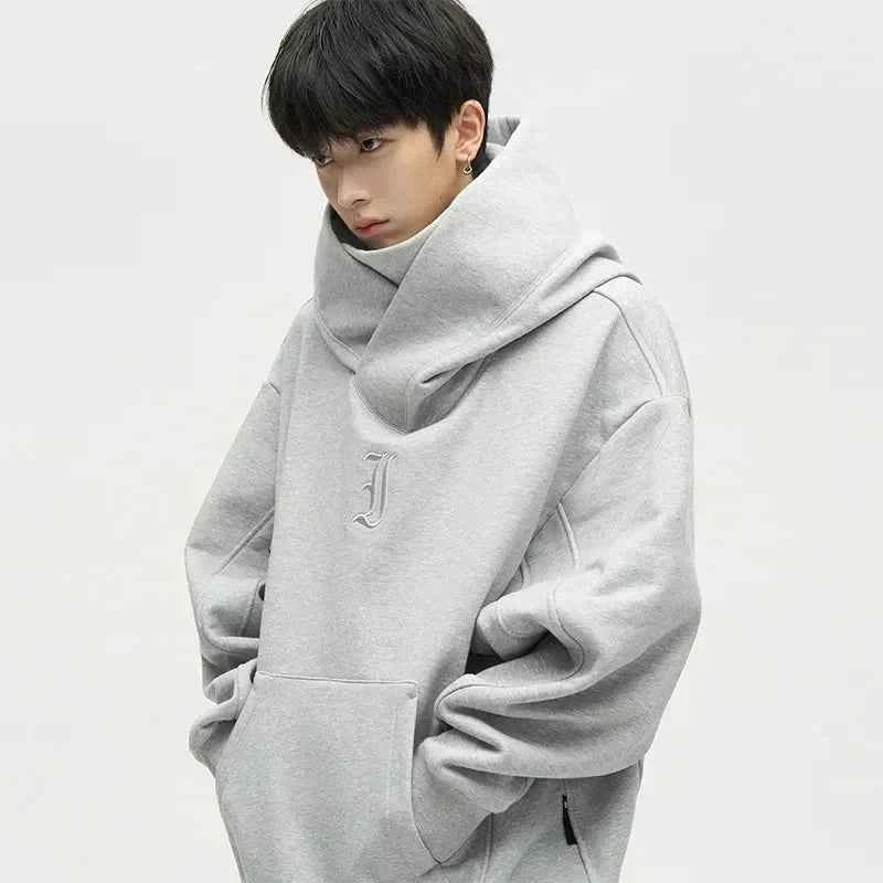 Uffe Double Neckline Ninja Hoodie - Stylish and Versatile Comfort Grey