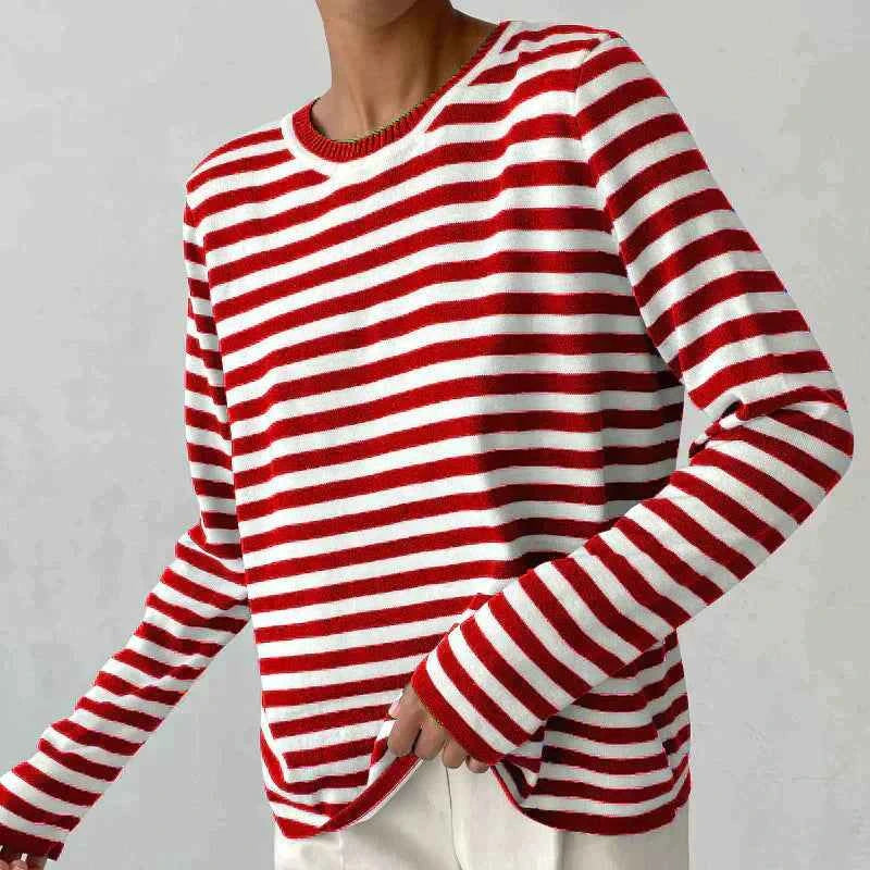 Striped Sweater Dagmar - Chic and Comfortable Knitwear Cardinal red