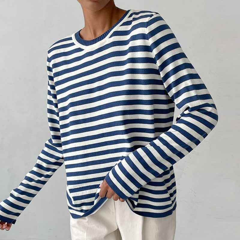 Striped Sweater Dagmar - Chic and Comfortable Knitwear Azure blue