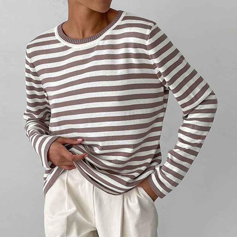 Striped Sweater Dagmar - Chic and Comfortable Knitwear Caramel brown