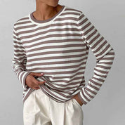 Striped Sweater Dagmar - Chic and Comfortable Knitwear Caramel brown