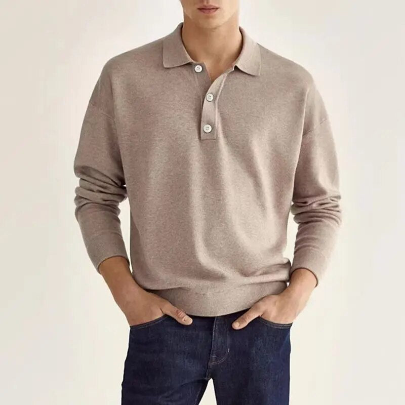 Elias Long Sleeve Polo Tee Beige