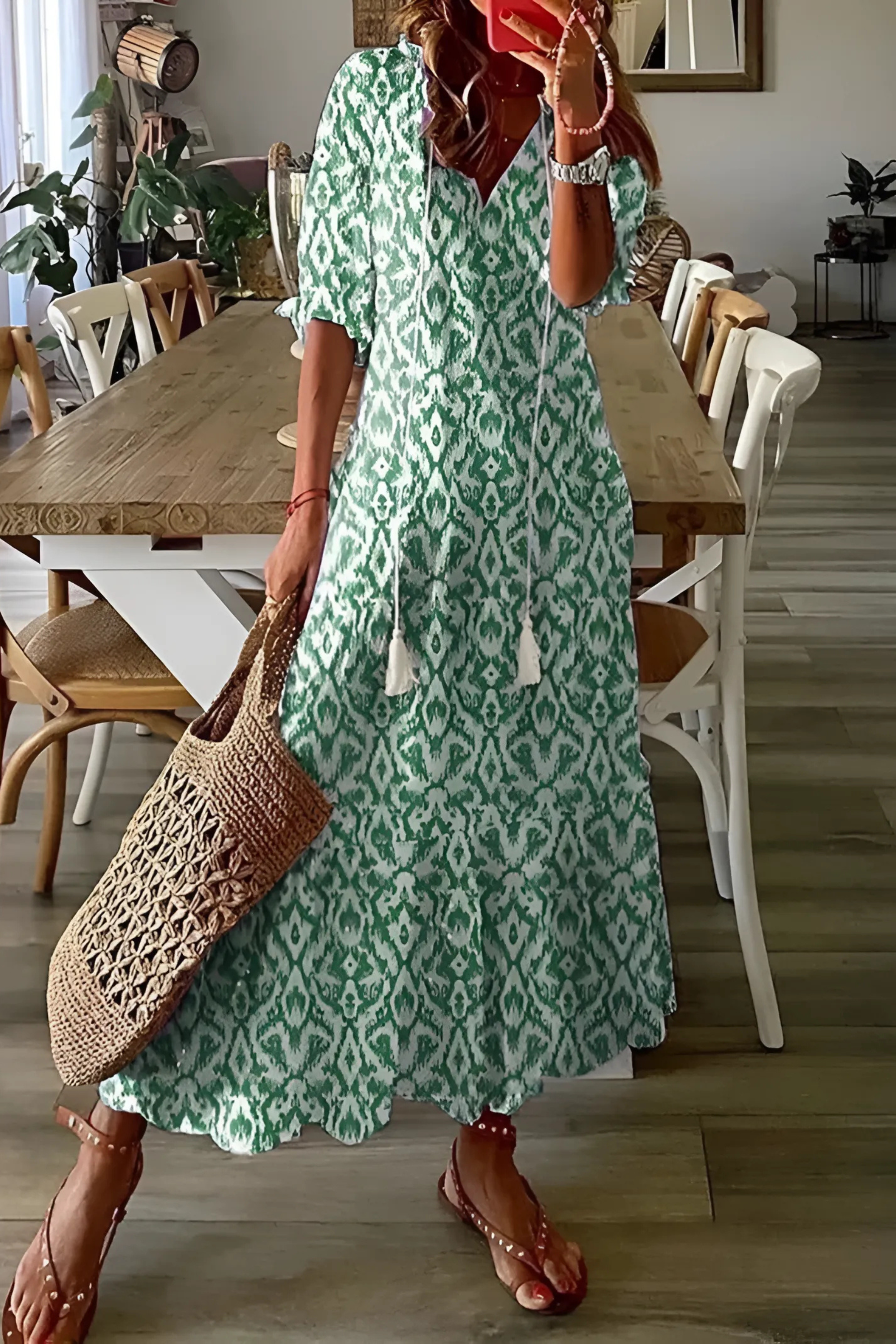 Noelle Printed Dress - Elegant Flowing Style for Every Occasion Green
