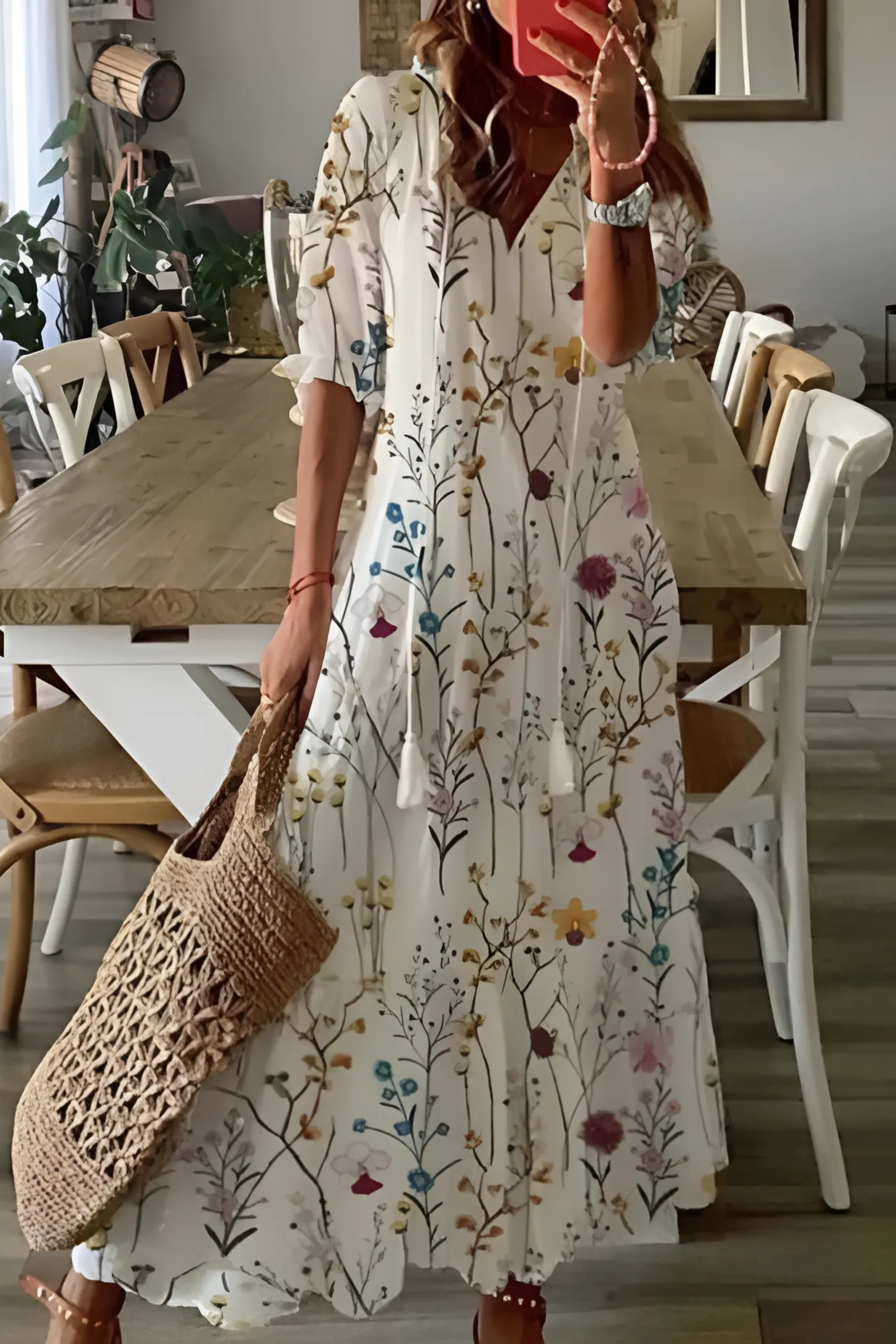 Noelle Printed Dress - Elegant Flowing Style for Every Occasion White
