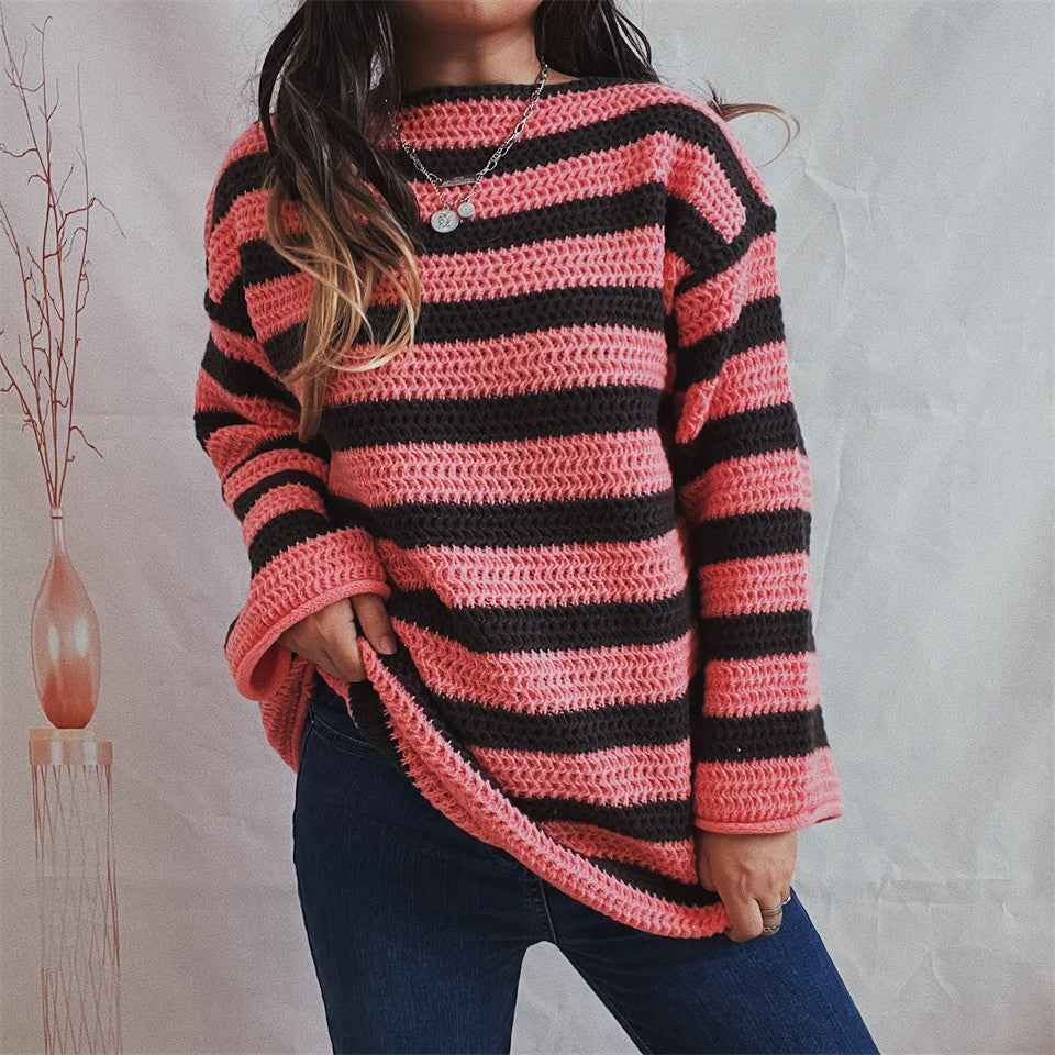 Freya Striped Knit Sweater - Timeless Design for Effortless Style Pink