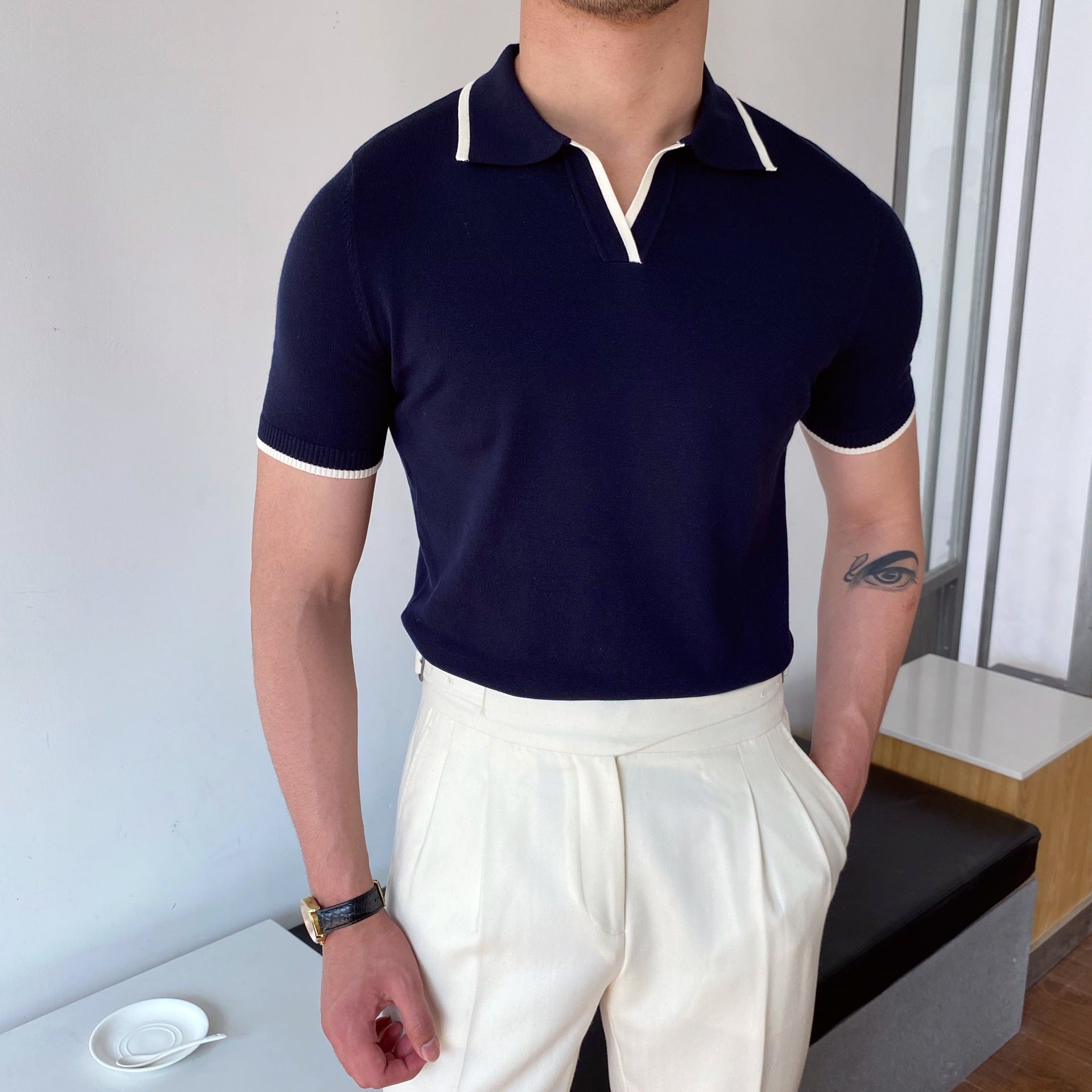 Jakob Polo Shirt with Contrasting Collar Black