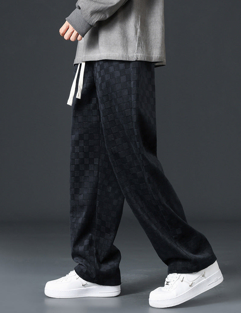 Check Pattern Alford Drawstring Pants Black
