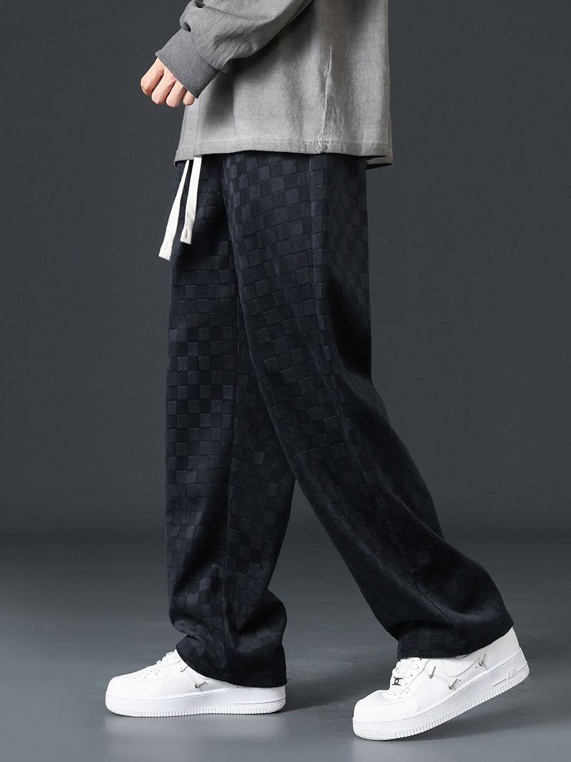 Check Pattern Alford Drawstring Pants Black