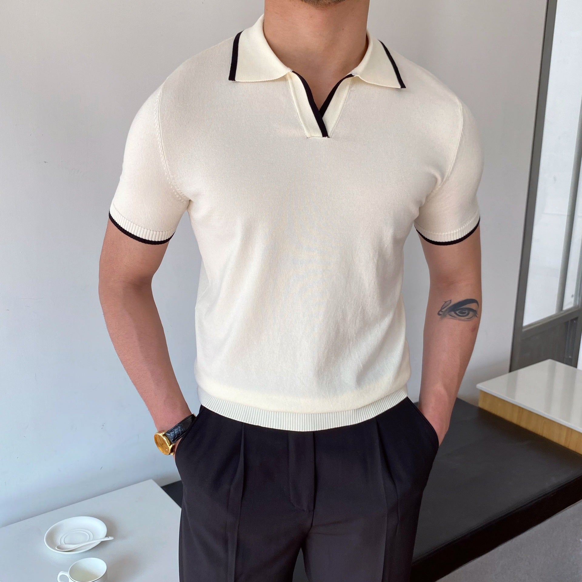 Jakob Polo Shirt with Contrasting Collar Beige