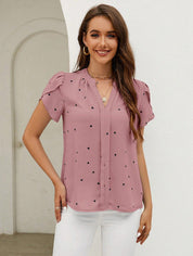 Mieke Heart Print V-Neck Top Pink