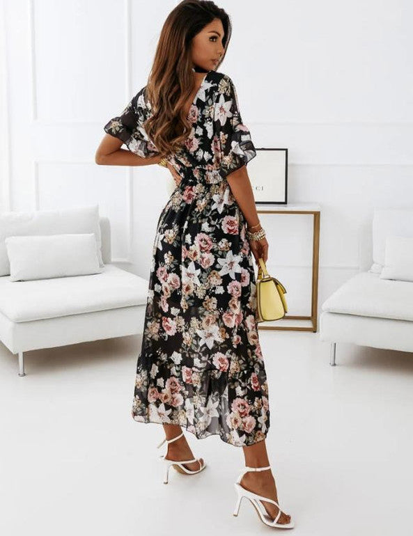 Saskia V-Neck Floral Print Dress